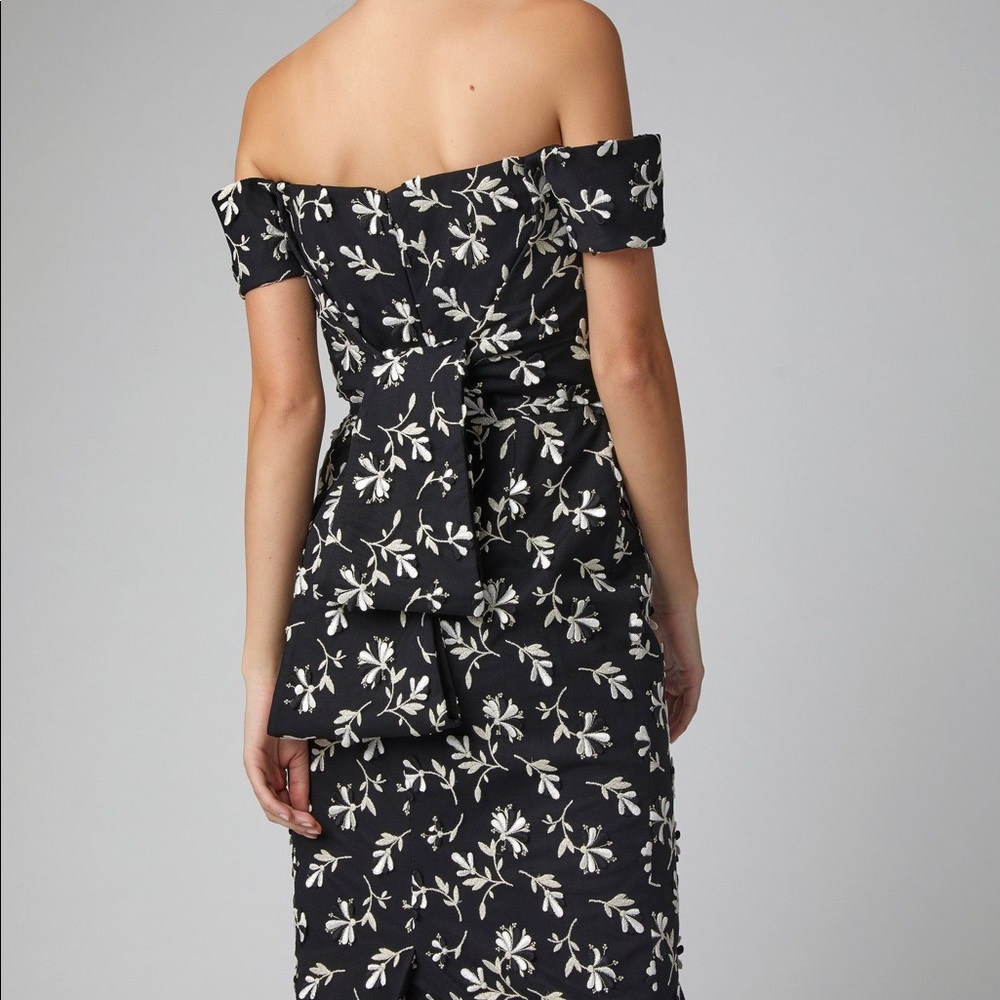 Lela Rose Off the Shoulder Bow Embroidered Dress